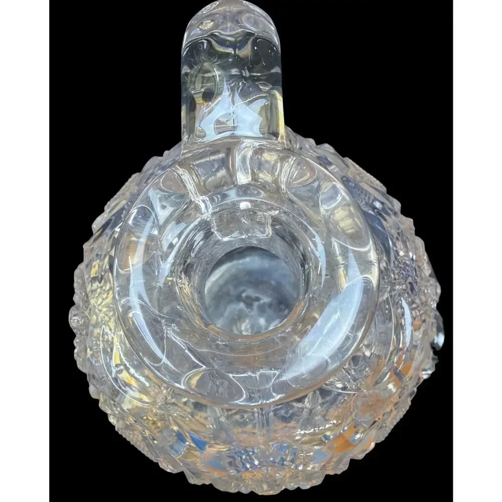 Antique Pressed Glass Handled Decanter with Original Stopper Starburst Pattern